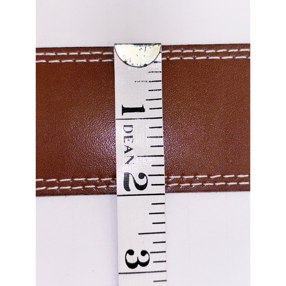 Linda Allard For Ellen Tracy size 6 Tan Leather Belt White Top Stitching - Picture 7 of 7